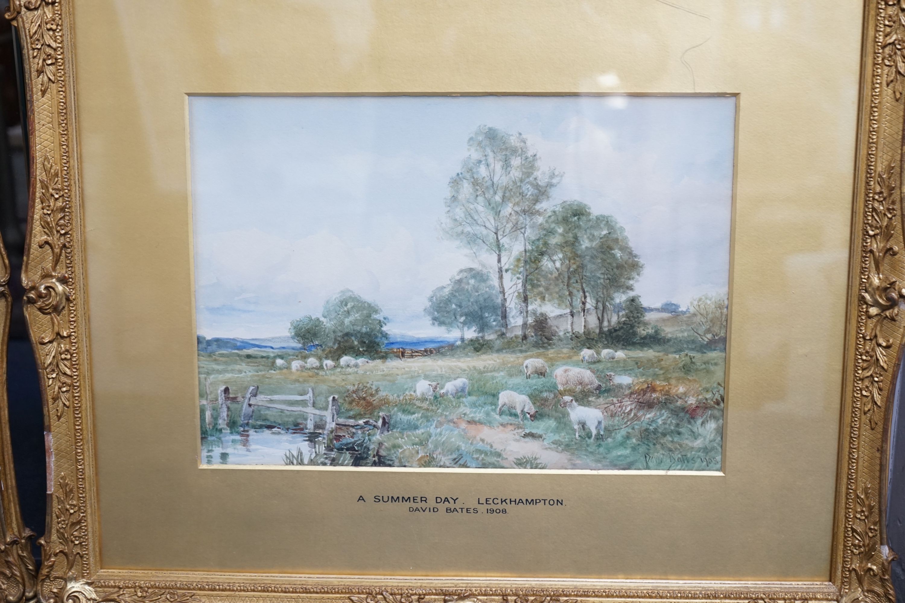 David Bates (1840-1921), pair of watercolours, 'A Summer Day, Leckhampton' and 'A Farmstead at Eckington', signed and dated 1908, 25 x 35cm